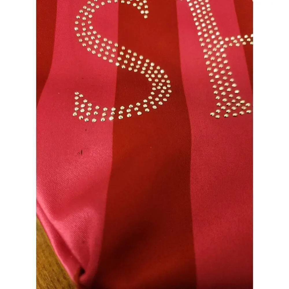 Victoria Secret Rhinestones Pink Red Vertical Stripe Large Tote Bag Weekender